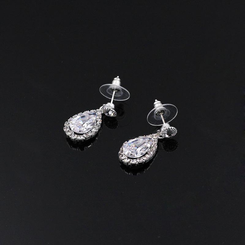 Europe and America popular sets of chain drops sparkling, luxury zircon necklace, Earrings 2 sets of beautiful bridal suite - Nioor