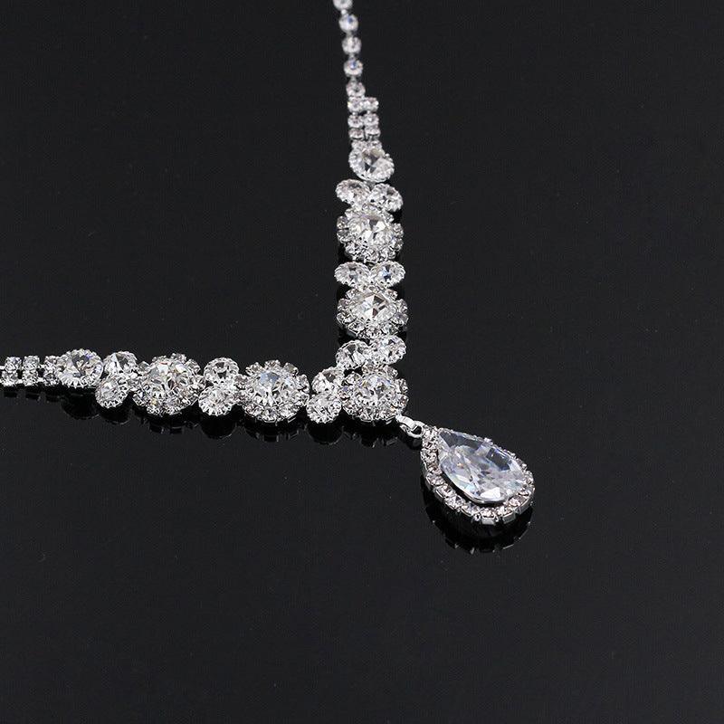 Europe and America popular sets of chain drops sparkling, luxury zircon necklace, Earrings 2 sets of beautiful bridal suite - Nioor