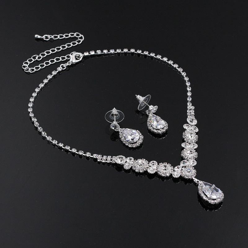 Europe and America popular sets of chain drops sparkling, luxury zircon necklace, Earrings 2 sets of beautiful bridal suite - Nioor