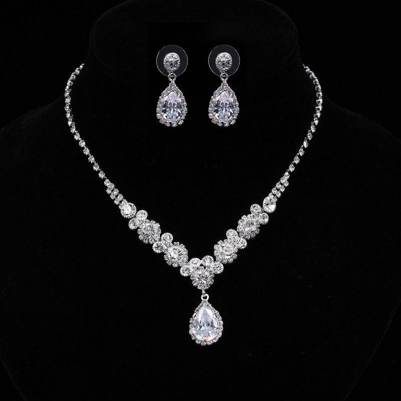 Europe and America popular sets of chain drops sparkling, luxury zircon necklace, Earrings 2 sets of beautiful bridal suite - Nioor