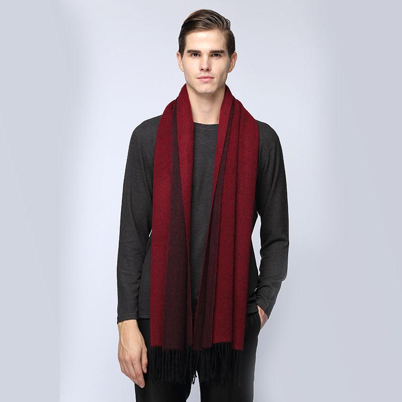 Men's cashmere scarf virgin woollen popular wild solid color warm thick scarf monochrome shawl - Nioor