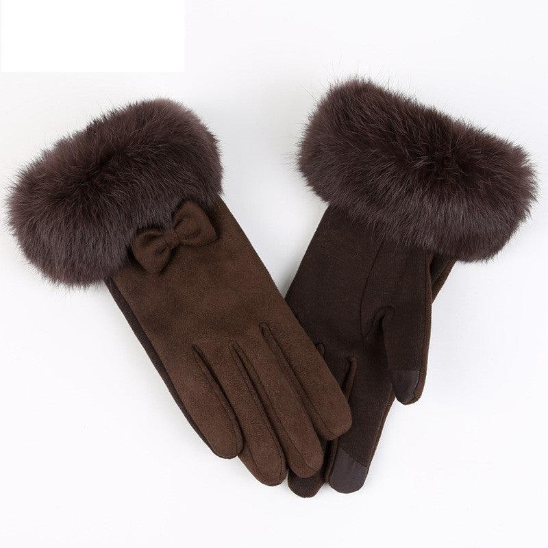 Women's Winter Cute Rabbit Hair Cycling Warm Suede Gloves - Nioor