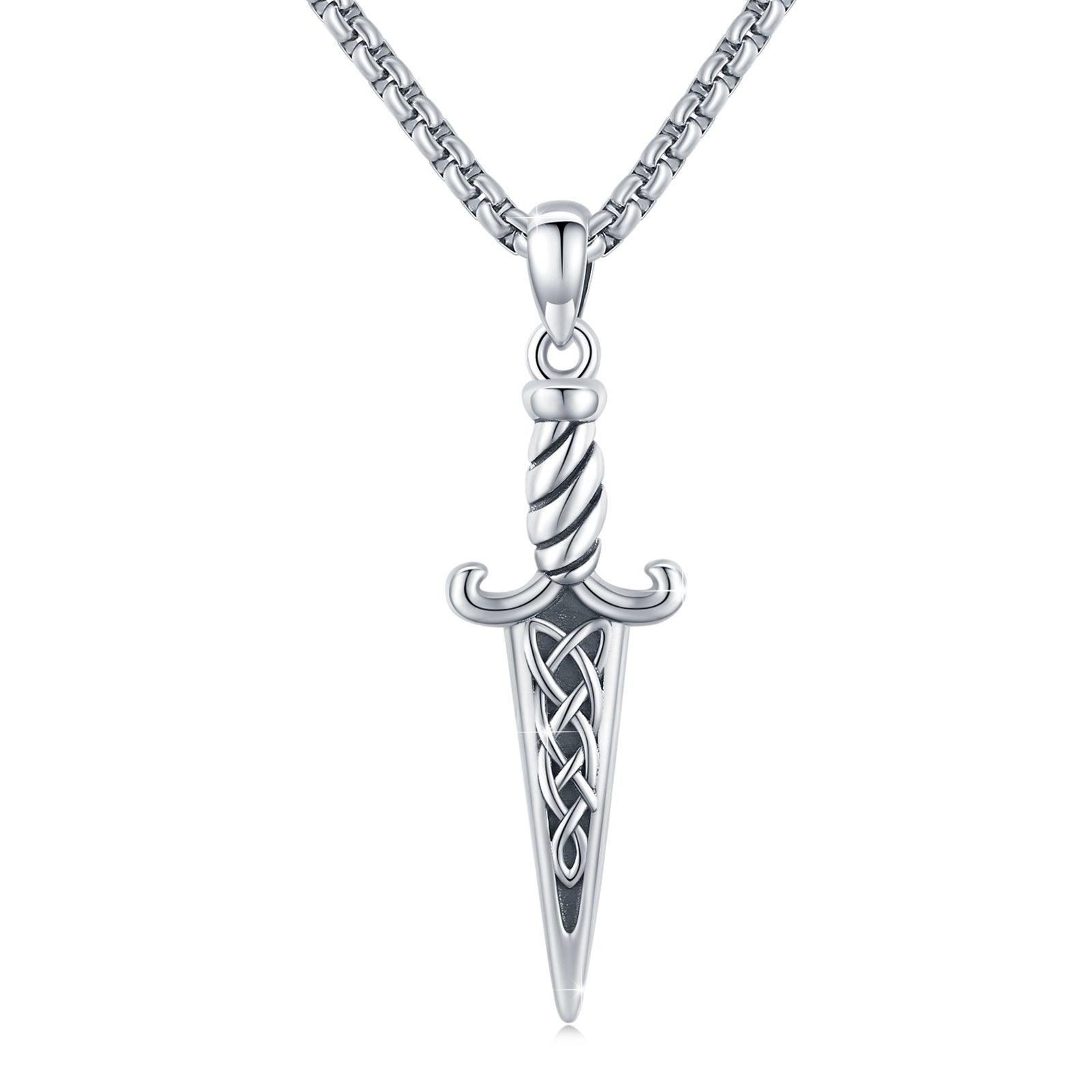 Silver Celtic-style Double-Edged Dagger Retro Pendant Necklace Irish Jewelry Gift - Nioor