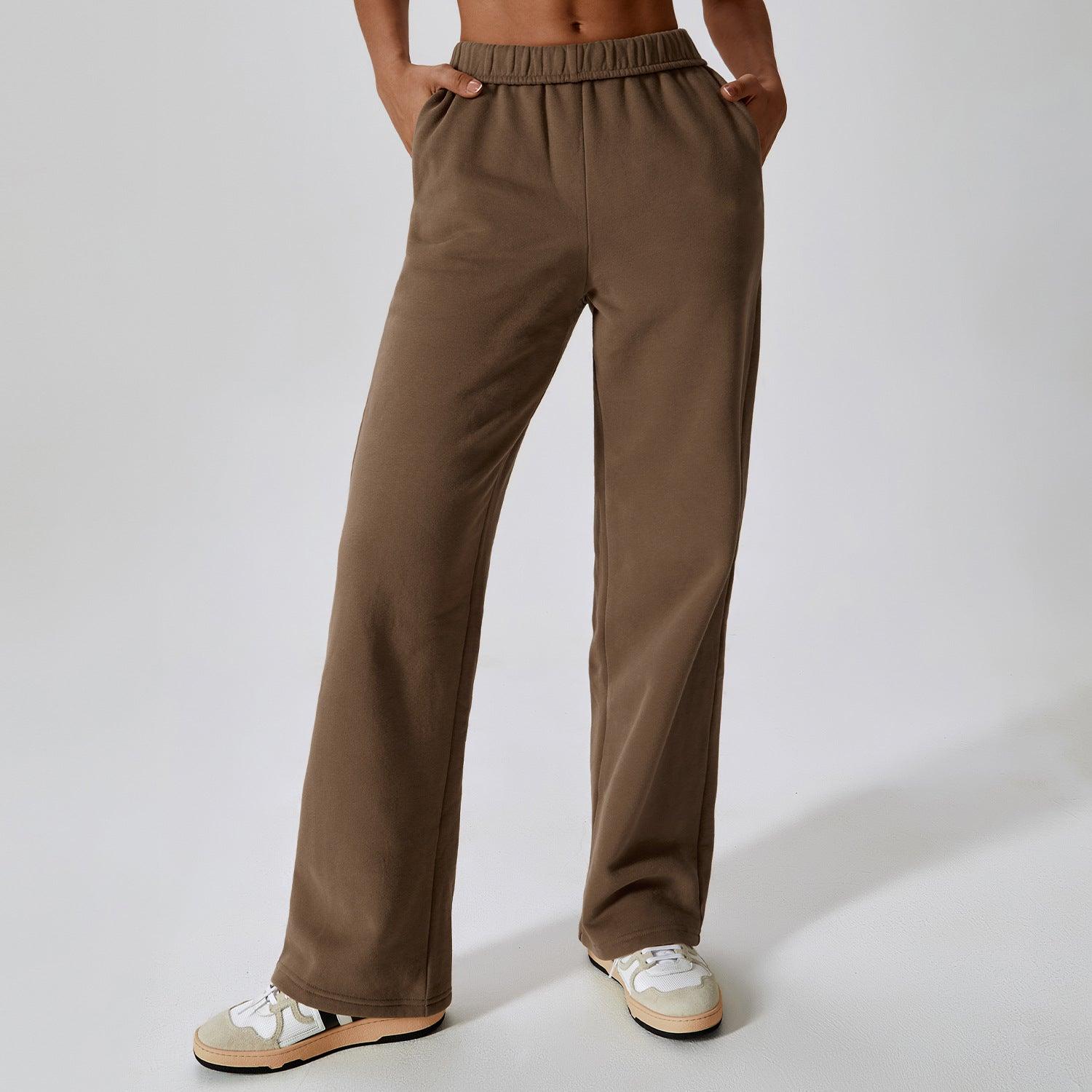 Waist-tied Fleece-lined Warm And Loose Straight Wide Leg Outdoor Leisure Sports Pants - Nioor