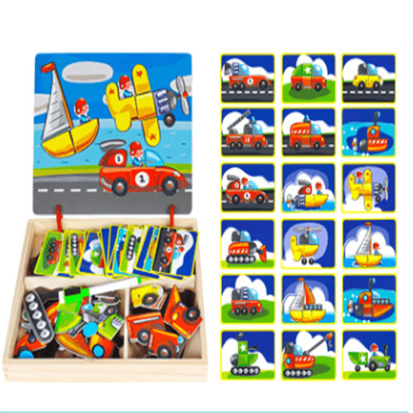 Wooden Magnetic Puzzle Toys Children 3D Puzzle Box Figure Animals Circus Writing Drawing Board Learning Education Toys For Kids - Nioor