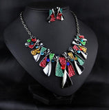 Metal Geometric Shape Rhinestone Earring Necklace - Nioor