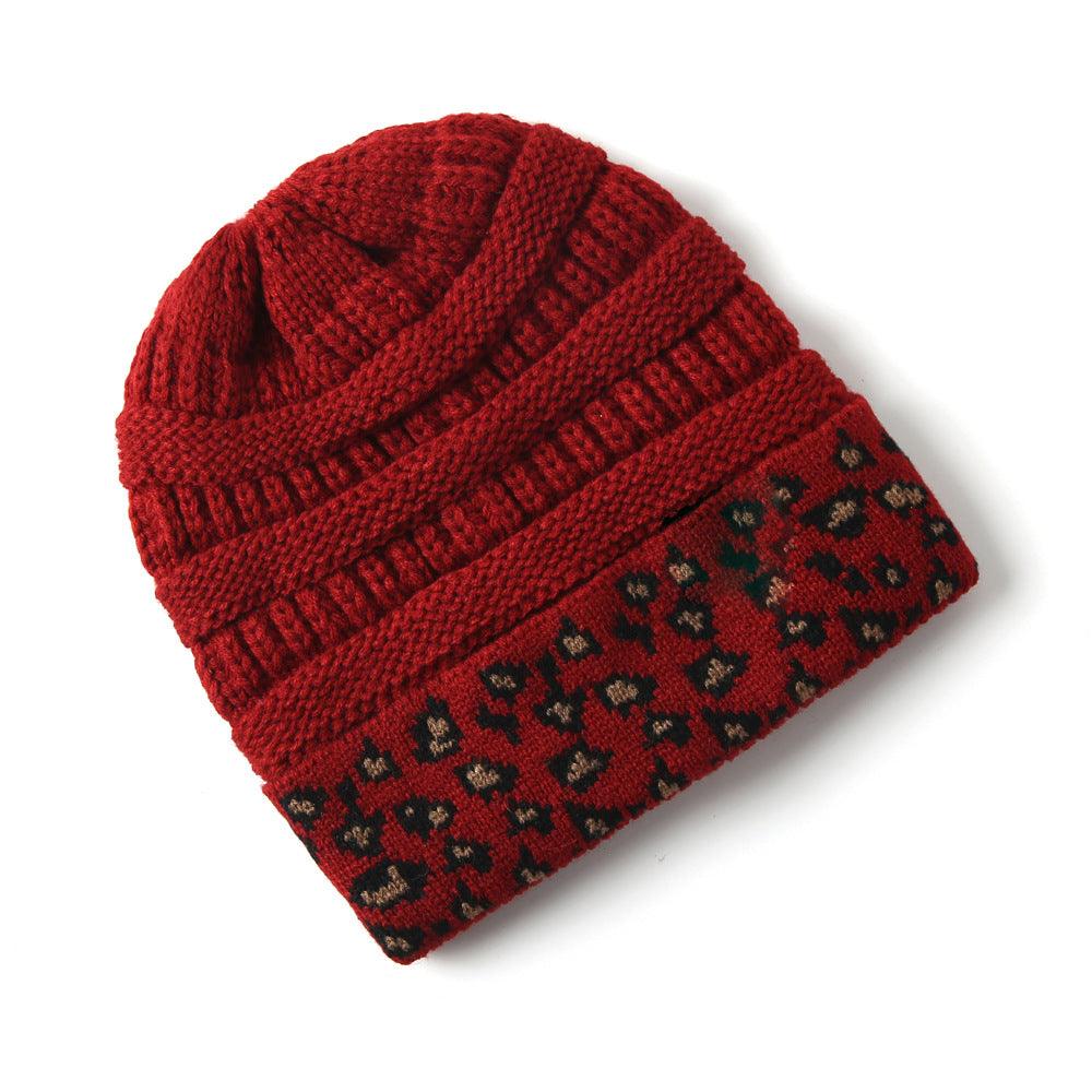 Beanie Women's Warm Leopard Print Knitted Hat Winter - Nioor