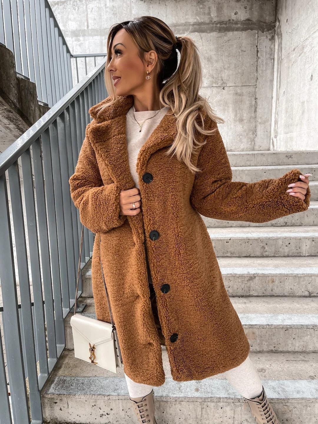 Long Sleeve Lapel Coat Lamb Wool Large Coat Women - Nioor