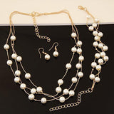 All-match Sweet And Elegant Bride Bridesmaid Mesh Pearl Necklace Bracelet Earring Set 3 Piece Jewelry Wholesale - Nioor