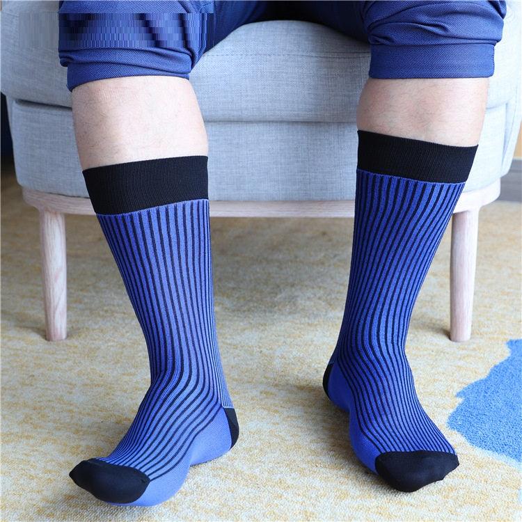 Autumn And Winter Black And Blue Striped Mid-calf Business Men Socks - Nioor