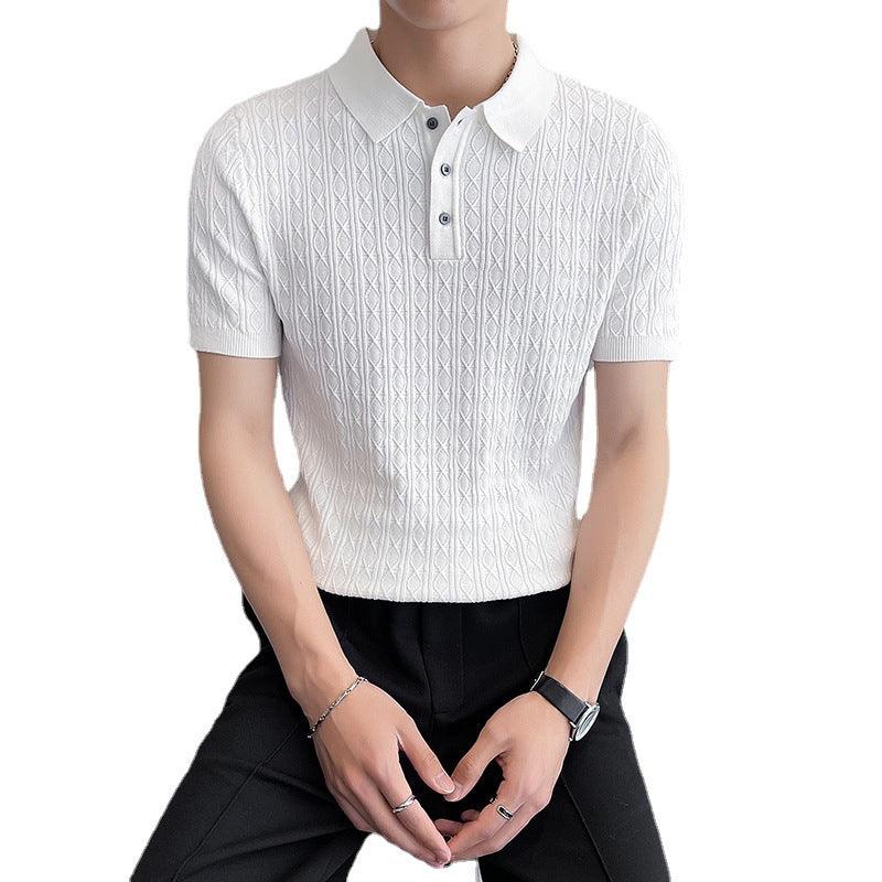 Men's New Young Business Jacquard Knitted Short-sleeved T-shirt - Nioor