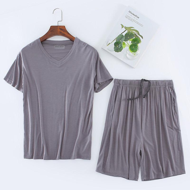 Men's Modal T-shirt Set Short Sleeve Shorts Home Suit - Nioor