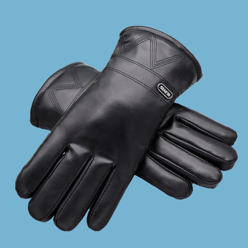 Down Cotton Fleece-lined Warm Leather Gloves Men - Nioor