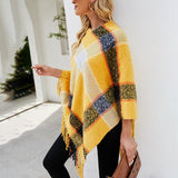 Cashmere Contrast Color Striped Cape Knitted Tassel Scarf - Nioor