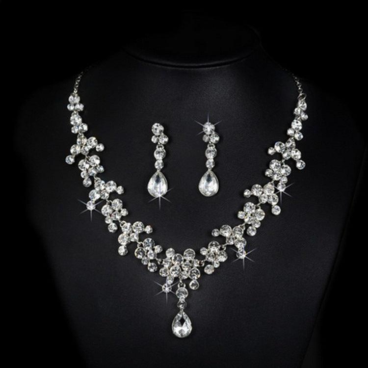 Korean wedding bride female diamond necklace earrings set water hot money supply accessories wholesale trade - Nioor