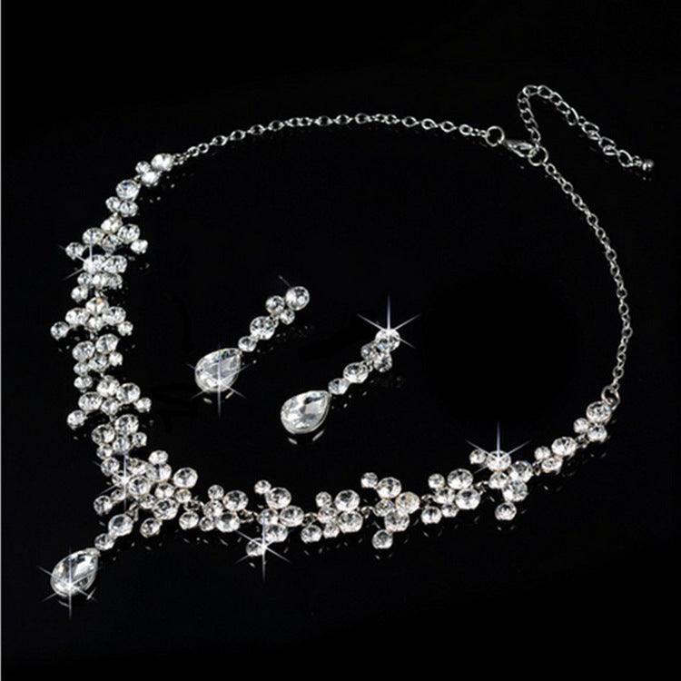 Korean wedding bride female diamond necklace earrings set water hot money supply accessories wholesale trade - Nioor