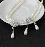 European and American foreign trade big wedding bride jewelry pearl crystal diamond necklace earrings set CMT087 - Nioor