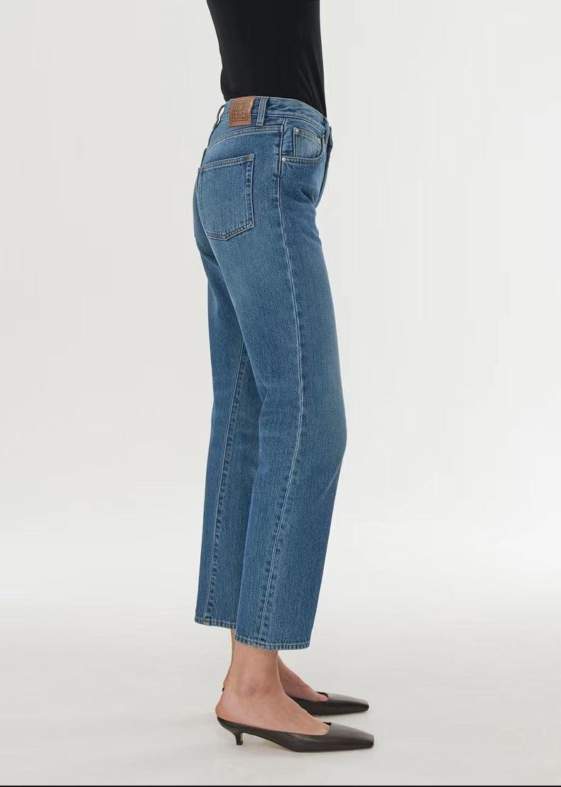 European And American High Waist Stretch Twisted Straight Cropped Jeans - Nioor