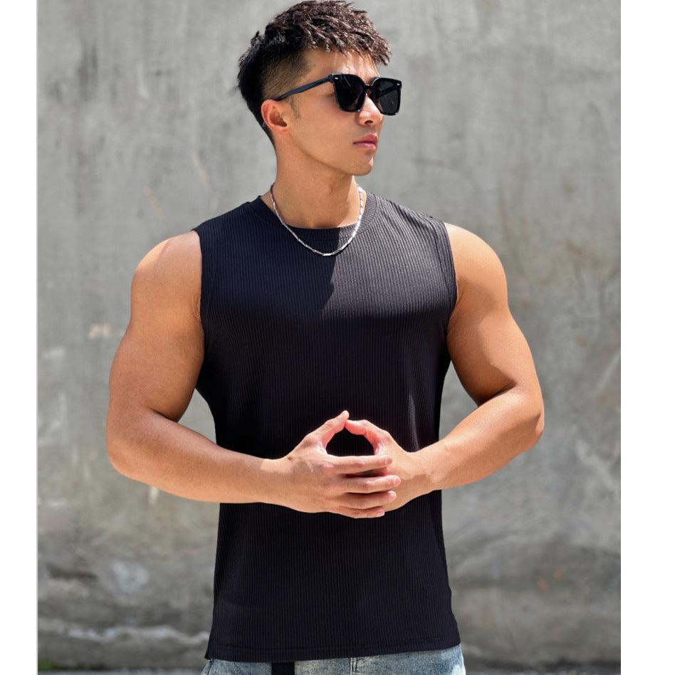 Summer Workout Vest Exercise Sleeveless Round Neck Striped Quick-drying Breathable Basketball Running Training Clothing Men - Nioor