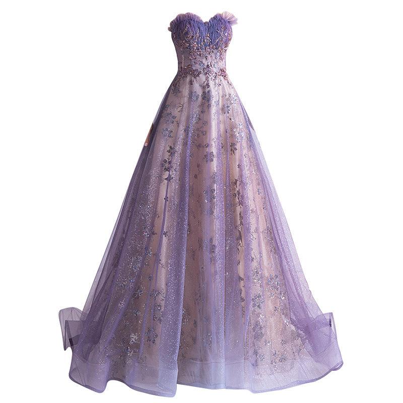 Strapless Purple Sequin Starry Dress Wedding Dress - Nioor