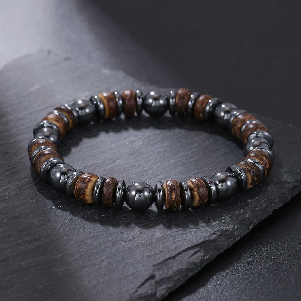 Mixed Wear 8mm Wood Spacer Hematite Bracelet