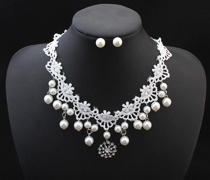 European fashion elegant jewelry bride wedding accessories necklace pearl necklace set of high-end super cost-effective package - Nioor