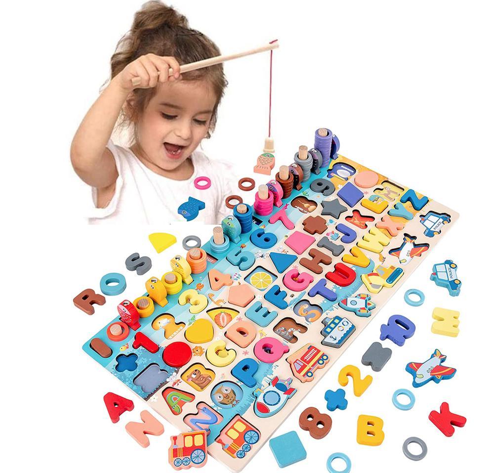 Montessori Educational Wooden Toys for Kids Montessori Toys Board Math Fishing Montessori Toys Educational for 1 2 3 Years Old - Nioor