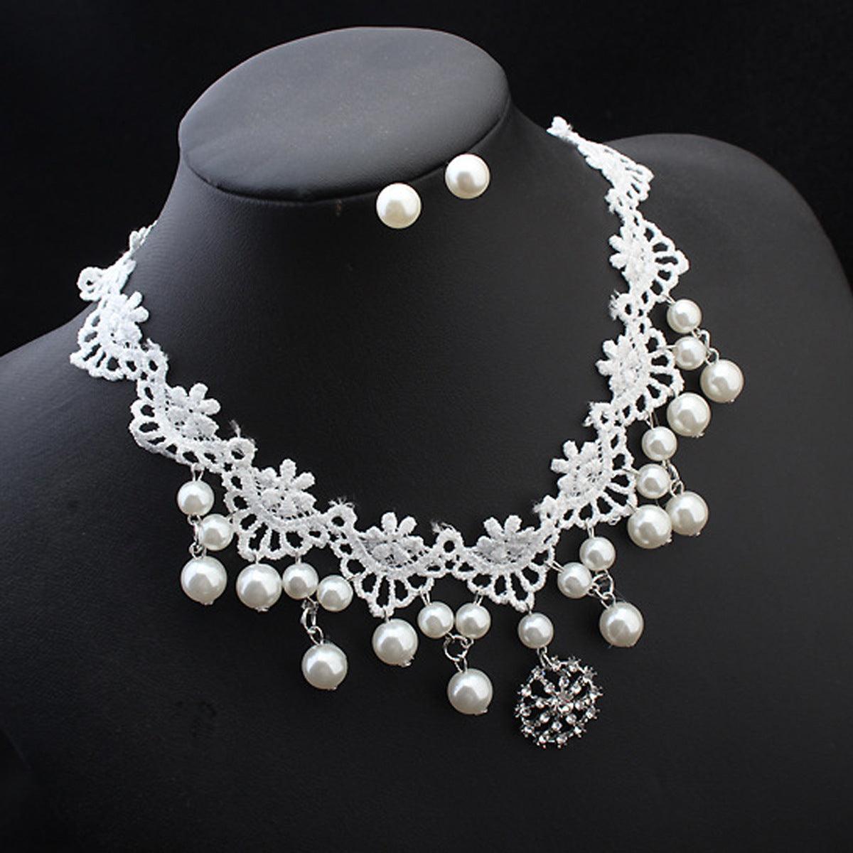 European fashion elegant jewelry bride wedding accessories necklace pearl necklace set of high-end super cost-effective package - Nioor