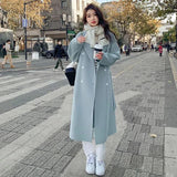 Women's Fashion Loose Lace-up Solid Color Wool Coat - Nioor