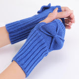 Bow Knitted Wool Keep Warm Half Finger Fingerless Gloves - Nioor