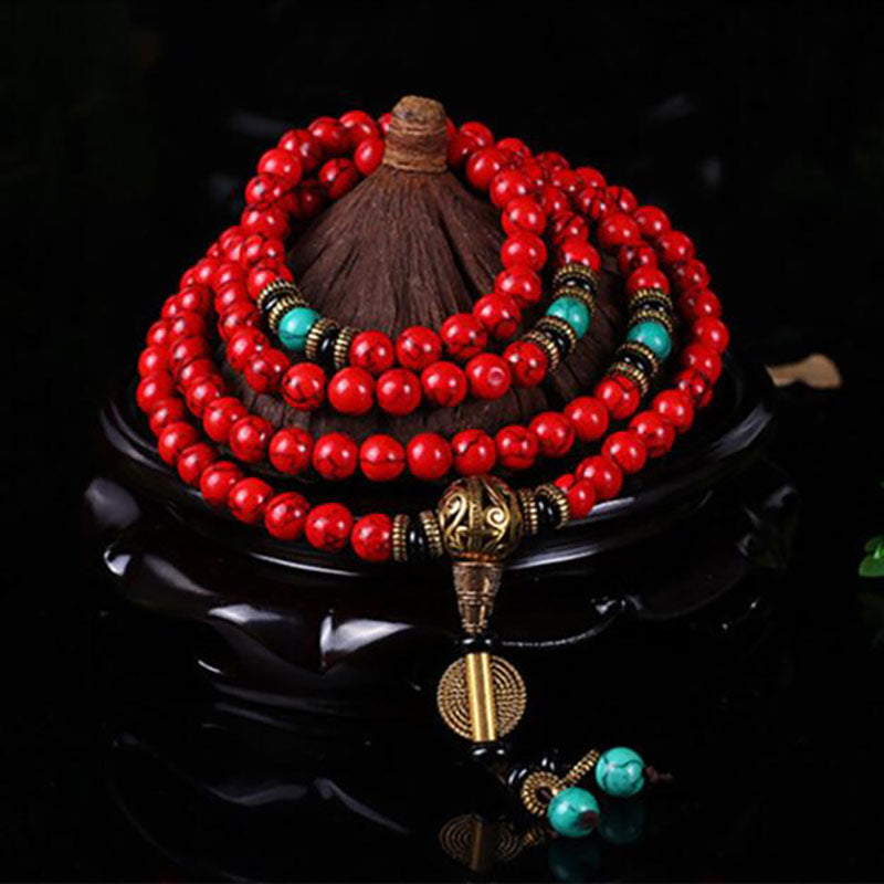 108 prayer beads red turquoise bracelet