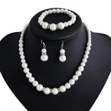 Three-piece Pearl Necklace Earrings And Bracelet - Nioor