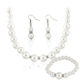 Three-piece Pearl Necklace Earrings And Bracelet - Nioor