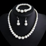 Three-piece Pearl Necklace Earrings And Bracelet - Nioor