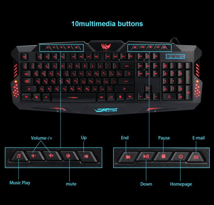 J10 tricolor backlight wired gaming keyboard set colorful luminous gaming mouse keyboard Russian keyboard - Nioor