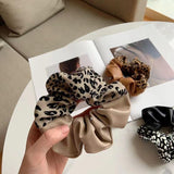 Leopard Print Leather Stitching New Color Block Large Intestine Hair Ring - Nioor