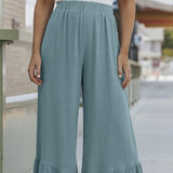 Solid Color Loose Mop Wide Leg Pants Women's High Waist Ruffles - Nioor