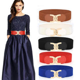 Fastener Decoration Wide Belt Women's Elastic Waistband - Nioor