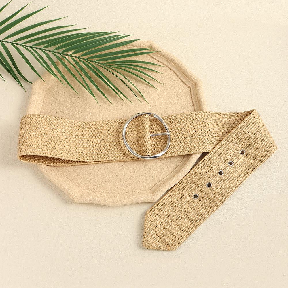 Summer Fashion Pp Grass Woven Belt Beach Holiday Wide Waist Cover - Nioor