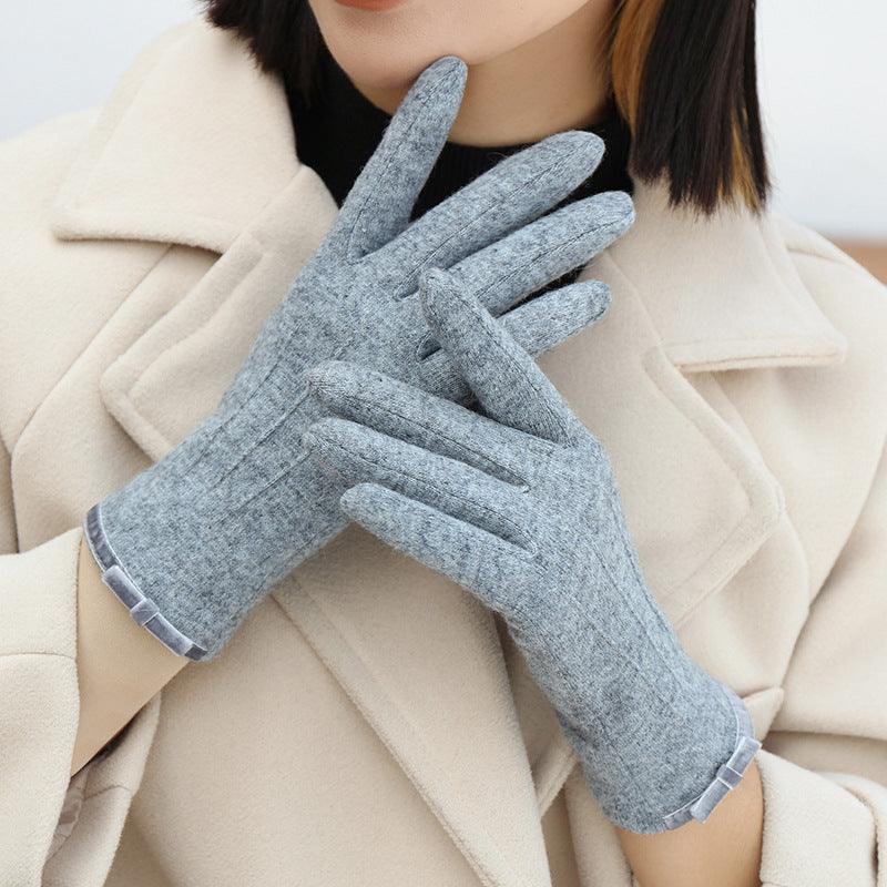 Women's Winter Fleece Lined Padded Warm Keeping Finger Outdoor Gloves - Nioor