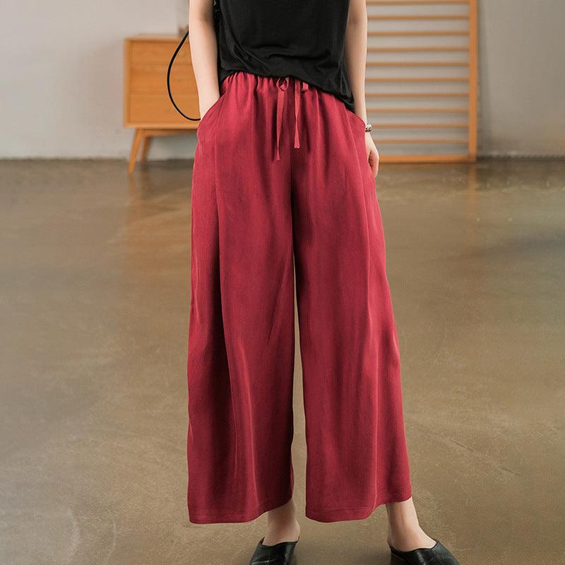 Cuprammonuium Summer New Ice Refreshing Tied Elastic Waist Loose Elegant Casual Pants - Nioor