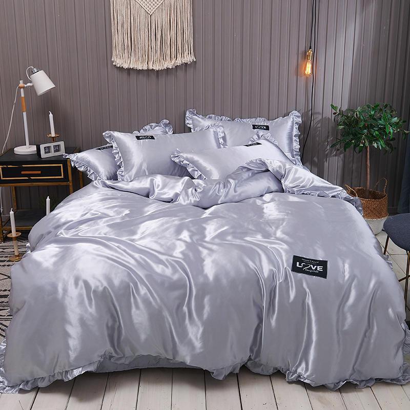 Pure Color Washed Silk Bed Sheet Ice Silk Four-piece Bed Sheet Duvet Cover - Nioor