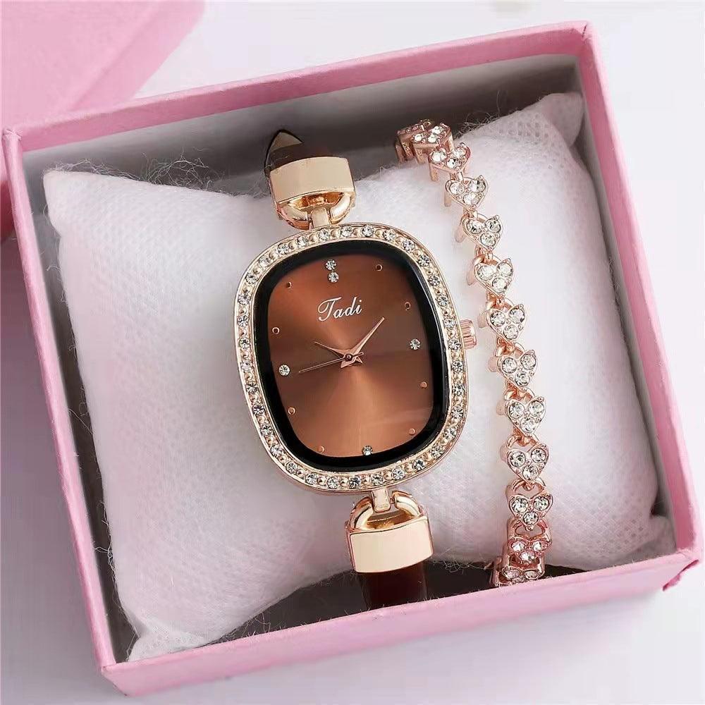 Women's Watch Bracelet Suit Two-piece Women's Quartz Watch Diamond Rhinestone Thin Belt Fashion Watch - Nioor