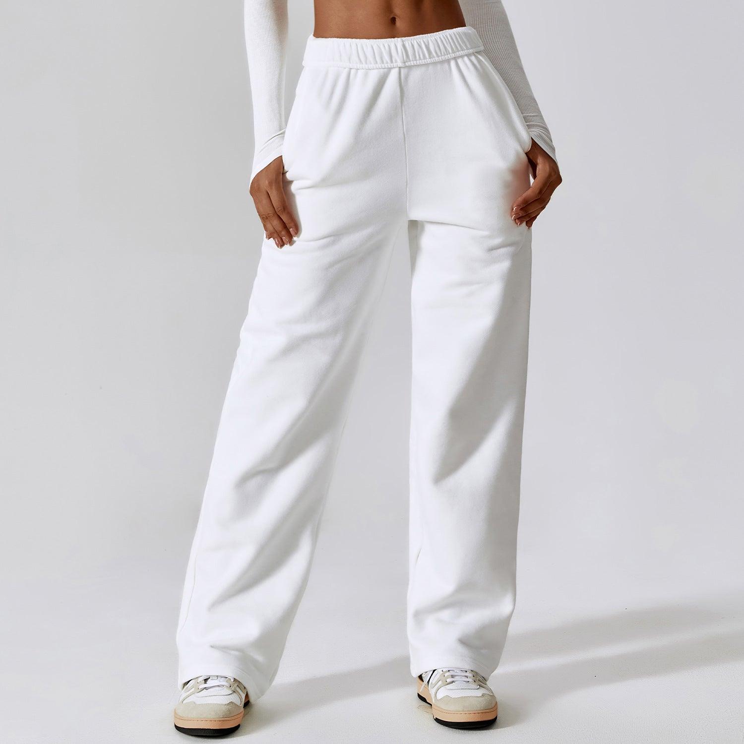 Waist-tied Fleece-lined Warm And Loose Straight Wide Leg Outdoor Leisure Sports Pants - Nioor