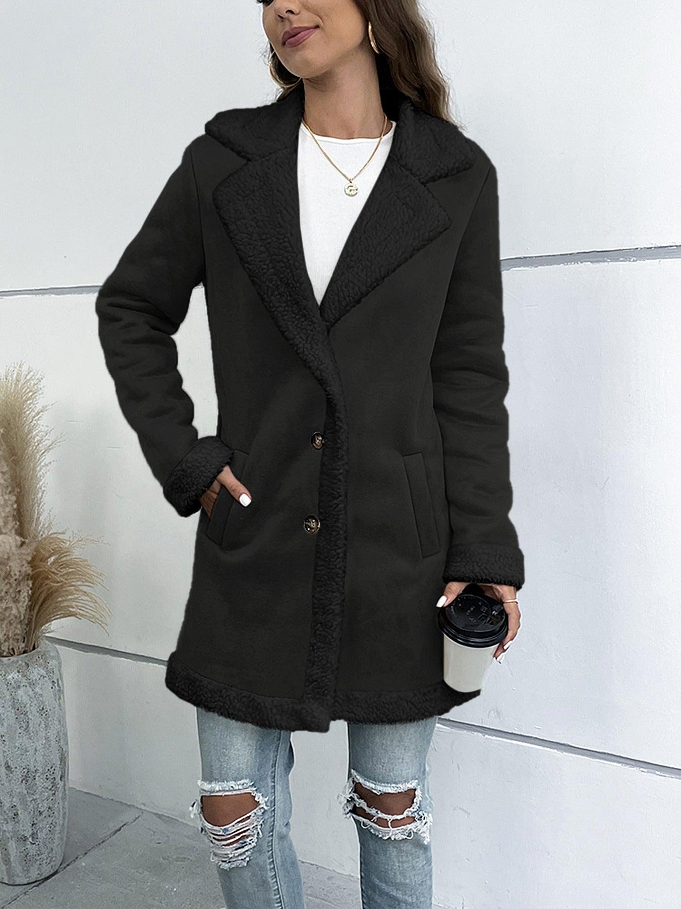 Long Sleeve Lapel Suede Elegant Woolen Coat - Nioor