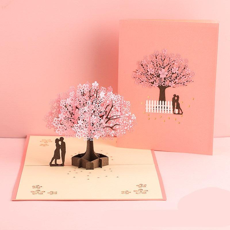 3D Laser Cut Handmade Sakura Kissing Lover Paper Invitation Greeting Card - Nioor