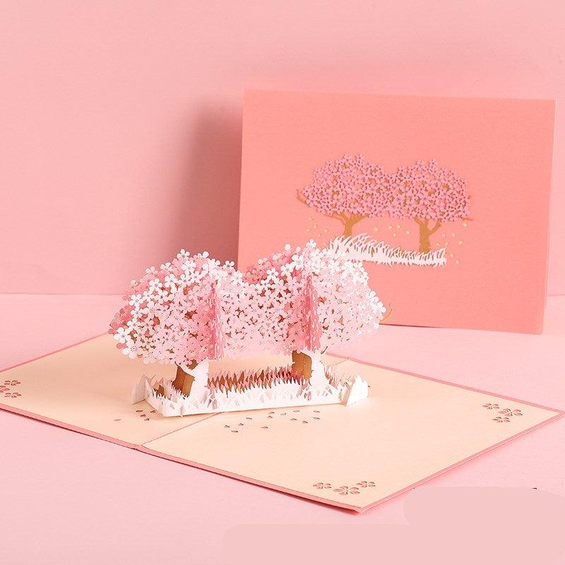 3D Laser Cut Handmade Sakura Kissing Lover Paper Invitation Greeting Card - Nioor