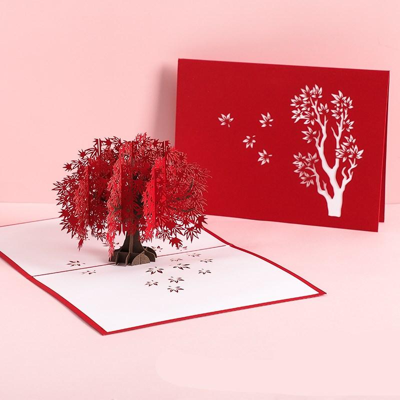 3D Laser Cut Handmade Sakura Kissing Lover Paper Invitation Greeting Card - Nioor