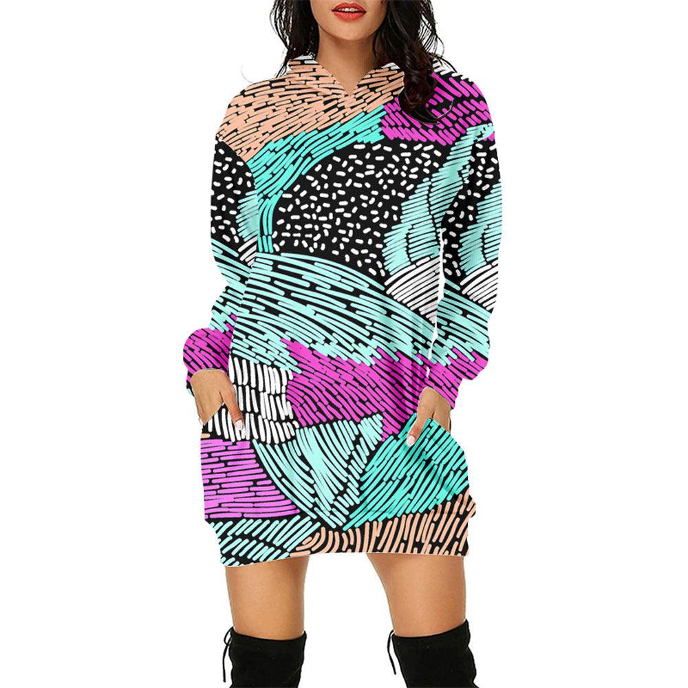 3d Sweater Dress Hooded Digital Printing - Nioor