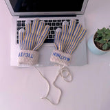 Vintage Striped Touch Screen Knitted Gloves - Nioor